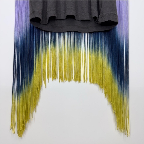 Free People Fringe Top Slouchy Ombre Tassel Short Sleeve Washed Black Gray New - Picture 3 of 7